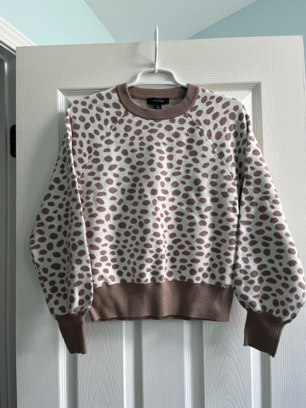 Ann Taylor Cream Sweater with Brown Spot Print